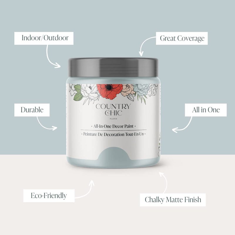 Country Chic Paint طلاء الطباشير الشامل بأسلوب ريفي للأثاث والخزائن وديكور المنزل، صديق للبيئة، تشطيب غير لامع، مع برايمر وطبقة علوية مدمجة للخشب والمعادن - بيل أوف ذا بول (أزرق فاتح) - 4 أوقية (118 مل) - Image 2